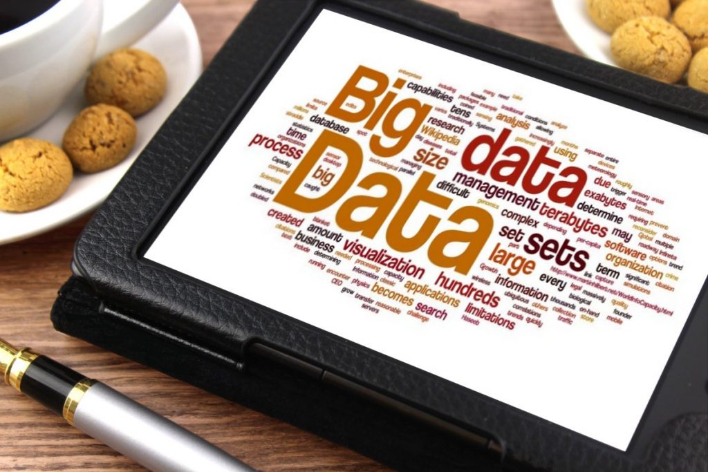 Big data word cloud graphic on mobile device